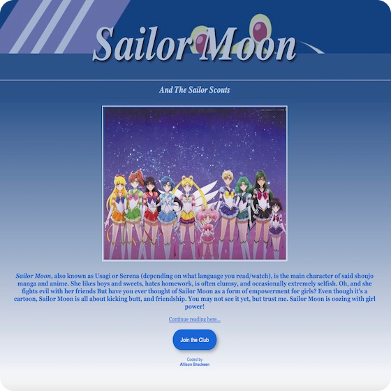 Sailor Moon landing page