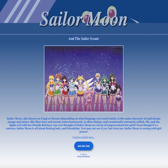 Sailor Moon landing page